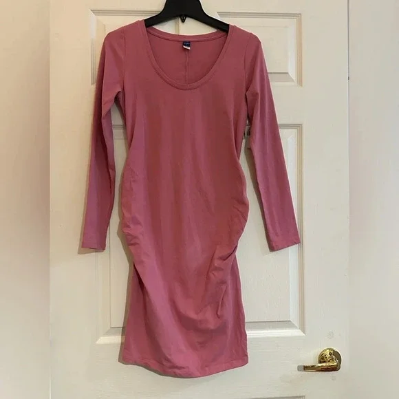 Old Navy | Dresses | Old Navy Maternity Midi Bodycon Long Sleeve Dress Size  Small In Dusty Rose Pink | Poshmark